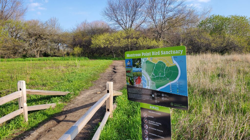 Lakeside access to Montrose Point Bird Sanctuary on Lake Michigan in Chicago.