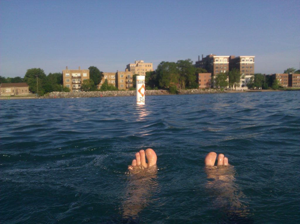 View of northern neighborhoods of Rogers Park from out beyond the buoys