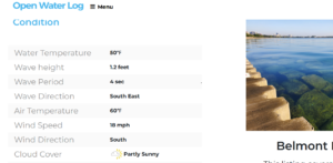 Open Water swimming conditions including open water swim temperatures and wave heights