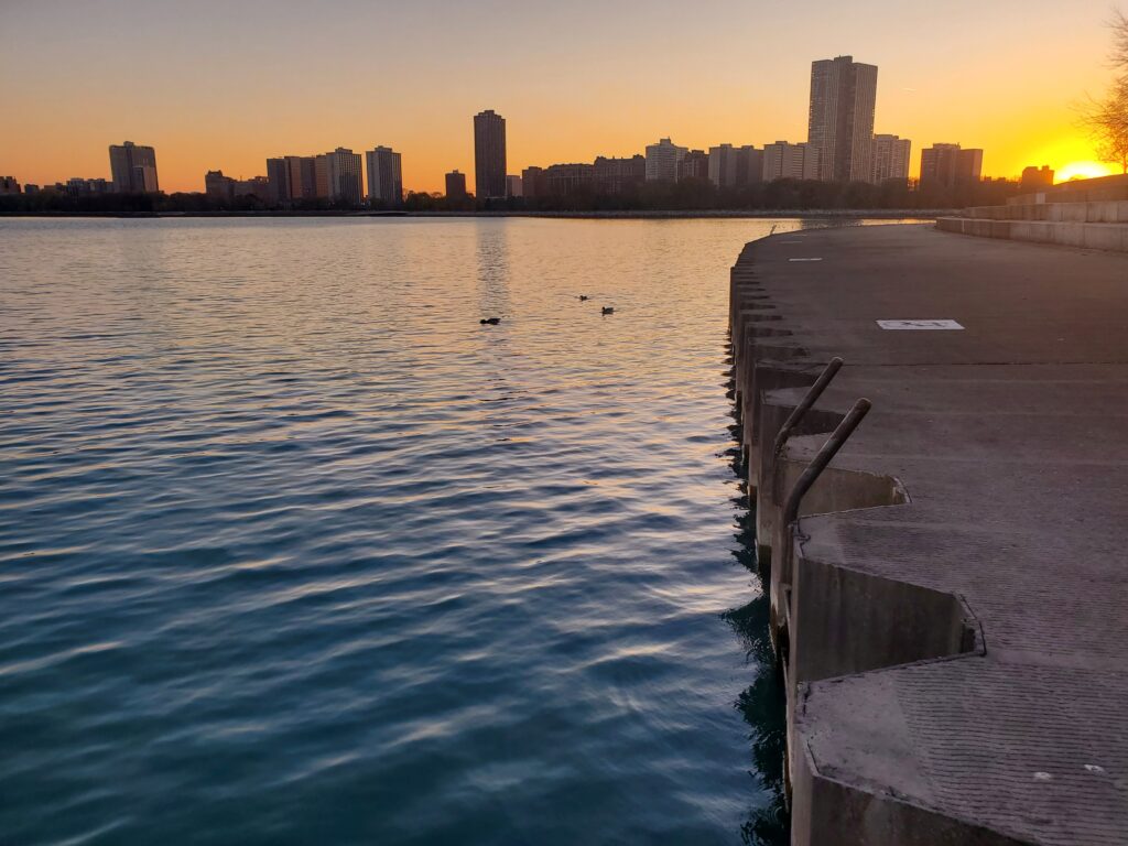 Montrose ledge seawall at sunset