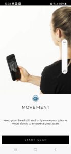 The Magic 5 user interface on a phone to scan the user's face for a customized goggle fit